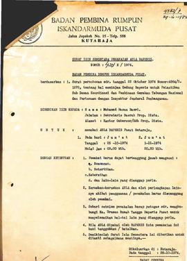 berkas 127.10 - Surat sehubungan dengan izin sementara pemakaian Aula BAPERIS untuk pelantikan Su...