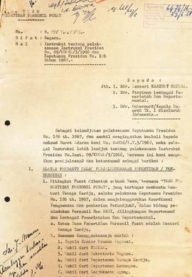 berkas 106/9 - lnstruksi Presiden No. O9/Kogam/5/l 966 dan Keputusan Presiden No. 186 tahun 1967 ...