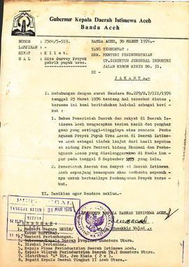 berkas 49/9 - Surat tentang survey pendirian pabrik pupuk urea di Daerah Tingkat II Aceh Utara.  1