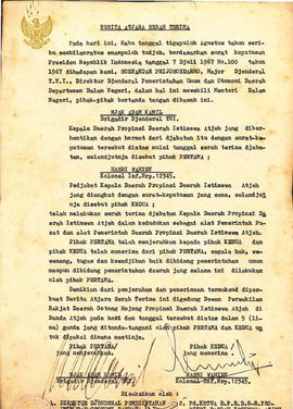 berkas 12/2 - Berkas sehubungan dengan pidato dan serah terima jabatan Gubemur Kepala Daerah Isti...