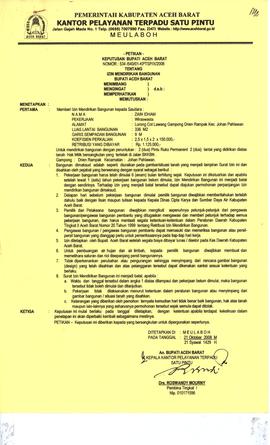 Berkas Izin Mendirikan Bangunan (IMB) A.n Zain Idham, 2 pintu ruko permanent 2 lantai Jl. BKKBN N...