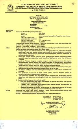 Berkas Izin Mendirikan Bangunan (IMB) A.n Zain Idham, 1 pintu ruko permanent 2 lantai Jl. BKKBN N...