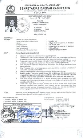 SITU a.n Yusuf Ali , Nama perusahaan : CV. Wayla Jaya di Jl. Syiah Kuala Lr. Laban No. 19 No:503/...