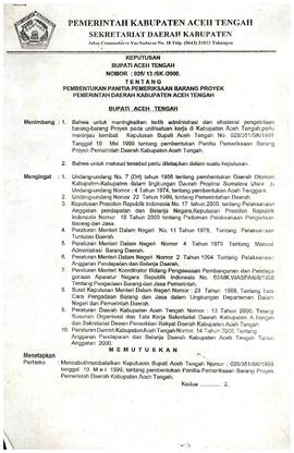 Berkas Pembentukan Panitia Pemeriksaan Barang Proyek Pemerintah Daerah Kabupaten Aceh Tengah