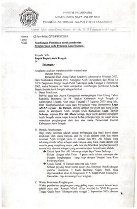 Surat Sumbangan Pemikiran Untuk Pemberian Penghargaan pada Pencipta Lagu Daerah ( Lagu Tawar Sede...