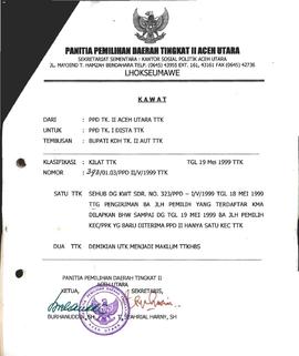 Surat-Surat yang berhubungan dengan Peserta Pemilih Pemilu di Lingkungan LPU Daerah Istimewa Aceh...