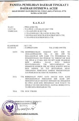 Surat-Surat yang berhubungan dengan Peserta Pemilih Pemilu di Lingkungan LPU Daerah Istimewa Aceh...